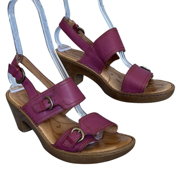 Born Boc Womens 10 Hand Crafted Magenta Leather Sandals Sling Back Buckle Straps - Picture 1 of 15